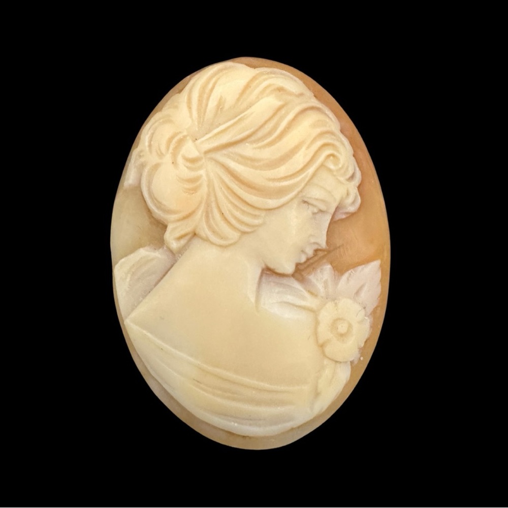 Italian Victorian Genuine Shell Cameo Lady Portrait Handmade Vintage Agate Stone